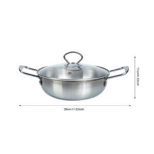 Pan with Lid Camping Cookware Stainless Steel Hot Pot Pot Without Divider Double Dry Handle Cooking Pot with Lid for Induction Cooktop Gas Stove 18cm Stock Pot Chinese Hot Pot