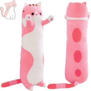 yeqivo long cat plush pillow soft cat body pillow, long cat stuffed animal cotton kitten sleeping throw pillow gift for kids girlfriend(50cm,pink)