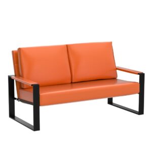 AWQM Mid-Century Loveseat Sofa, Faux Leather, Orange, 2-Seat, Small Couch for Bedroom, Office, Living Room, Sofa