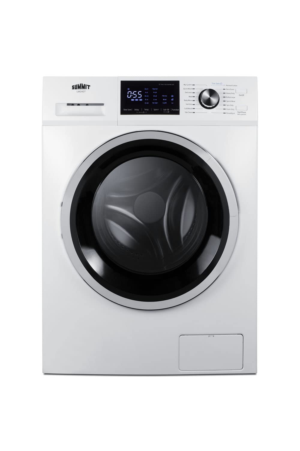 Summit Appliance LW2427 24" Wide ENERGY STAR Certified 110-120V Front-loading Washer with 15 Wash Programs, 1400 RPM, Touchscreen Display, Washing Cycle Selector Knob, Detergent Dispenser