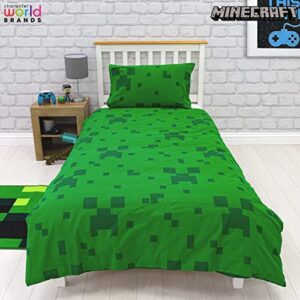 Minecraft Official Single Kids Duvet Cover Set | Character World Brands Pixels Design Reversible 2 Sided Bedding Including Matching Pillow Case | Gaming Single Bed Set Polycotton