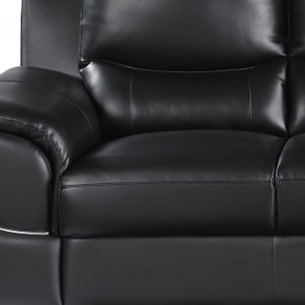 HomeRoots 85" Black Leather Sofa with Silver Legs