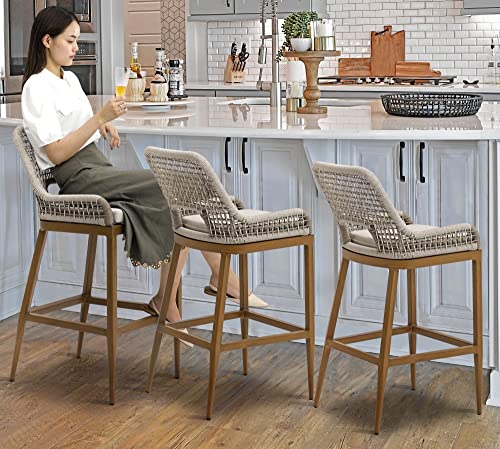 US Furnishing Indoor & Outdoor Weatherproof Bar Stools, Bar Stool 25' Counter Height Indoor & Outdoor Waterproof Hand-Crafted Stool, Gray.brown, (7890-cc)