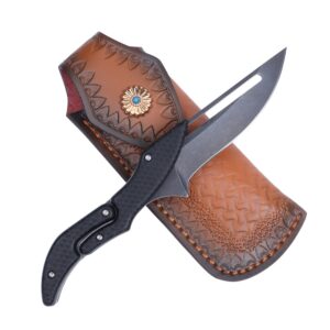 MASALONG Residual Wings KNI191 Damascus / 5cr15 steel folding collection knife (Straight back black blade+sheath)