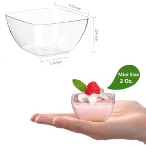 TOFLEN 100ct 2 oz Mini Dessert Cups with Spoons, Clear Plastic Reusable Small Party Serving Cups for Appetizers, Hors D'oeuvres Plates