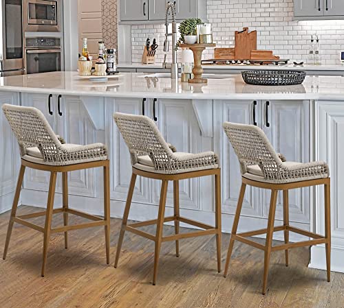 US Furnishing Indoor & Outdoor Weatherproof Bar Stools, Bar Stool 25' Counter Height Indoor & Outdoor Waterproof Hand-Crafted Stool, Gray.brown, (7890-cc)