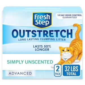 fresh step outstretch, clumping cat litter, advanced, unscented, extra large, 32 pounds total (2 pack of 16lb boxes)