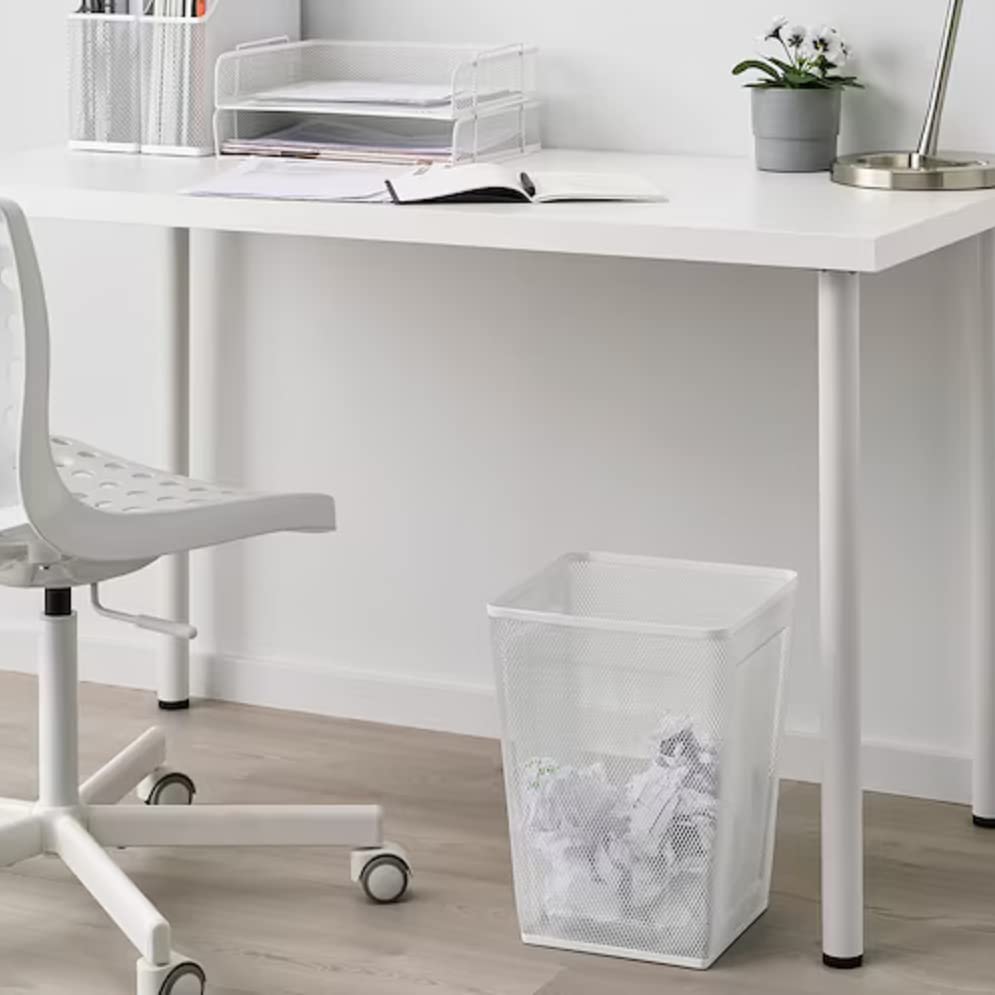 I-K-E-A DRÖNJÖNS Wastepaper Basket Steel Mesh Wastebasket Trash Can Waste Basket Garbage Can Bin for Bathrooms Kitchens Home Offices Lightweight White +Free Shoe Bag