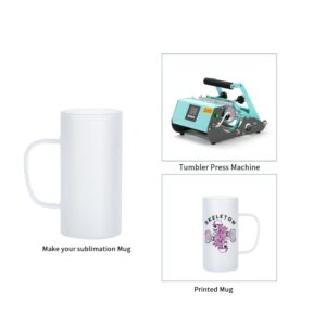 PYD Life Sublimation Glass Blanks Mug Frosted Glass Tumblers 22 OZ Coffee Beer Mugs Cups with Handle for Cricut Mug Press and Tumbler Heat Press 4 Pack