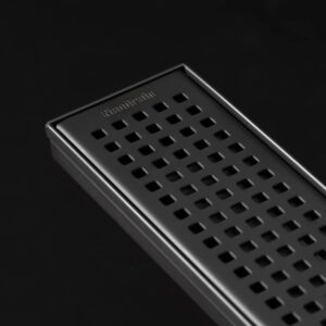 Neodrain 24-Inch Black Linear Shower Drain with Removable Quadrato Pattern Grate,304 Stainless Steel Rectangle Shower Floor Drain, Black Linear Drain Leveling Feet,Hair Strainer,Matte Black