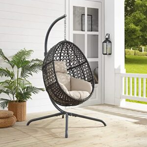 Crosley Furniture Calliope Wicker Indoor Outdoor Hanging Egg Chair with Stand for Patio, Porch, Deck, Sand