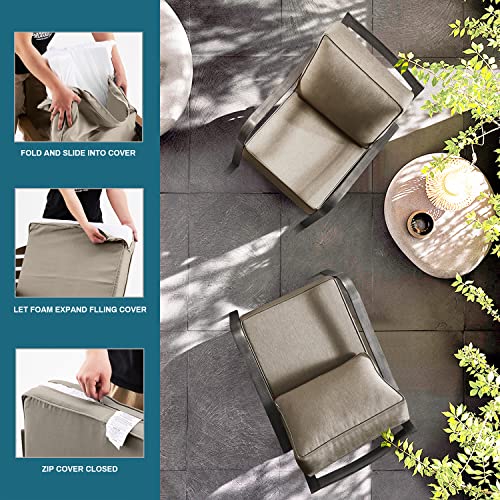 ARTPLAN Olefin 24x24 Deep Seat Patio Cushions for Outdoor Furniture,Extra 6 inch Thick,Back 18"x24",Removable,Replacement,Solid/Floral,Outdoor/Indoor,Khaki