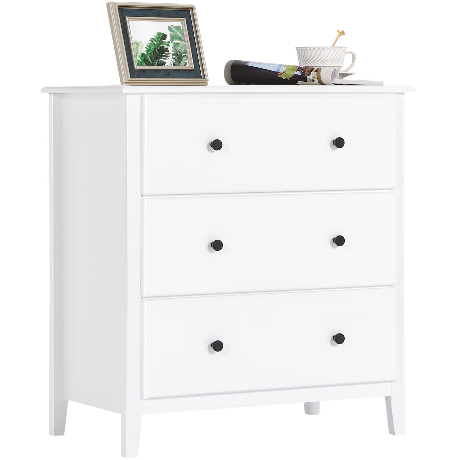 Hasuit White Dresser for Bedroom, 27.5''W Dresser with 3 Drawers, Modern Chest of Drawers, Large Capacity Solid Wood Dresser, Storage Cabinet for Bedroom, Hallway (Modern White)