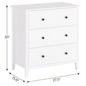 Hasuit White Dresser for Bedroom, 27.5''W Dresser with 3 Drawers, Modern Chest of Drawers, Large Capacity Solid Wood Dresser, Storage Cabinet for Bedroom, Hallway (Modern White)