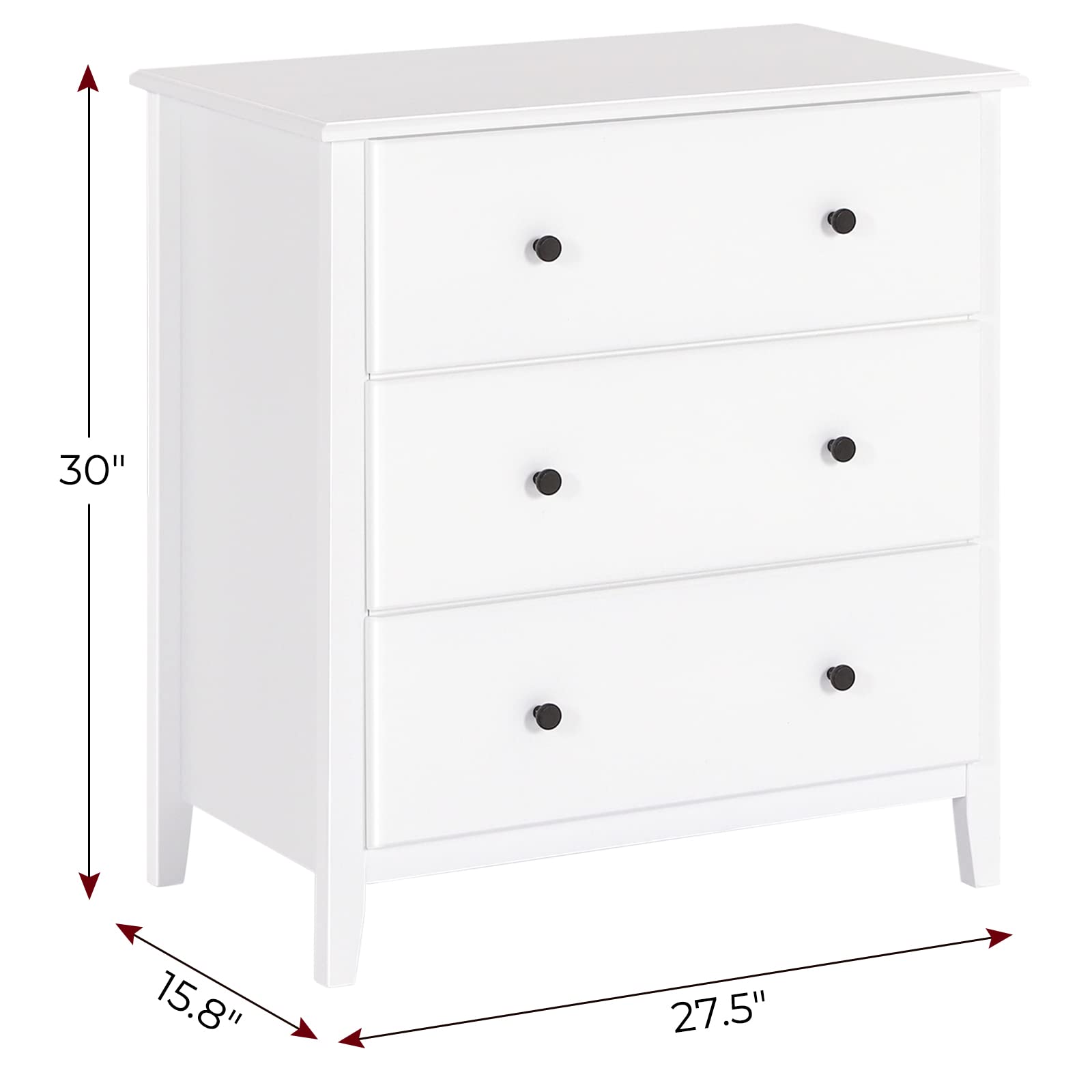 Hasuit White Dresser for Bedroom, 27.5''W Dresser with 3 Drawers, Modern Chest of Drawers, Large Capacity Solid Wood Dresser, Storage Cabinet for Bedroom, Hallway (Modern White)