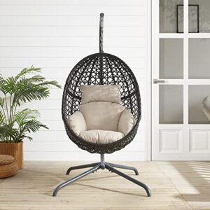 Crosley Furniture Calliope Wicker Indoor Outdoor Hanging Egg Chair with Stand for Patio, Porch, Deck, Sand