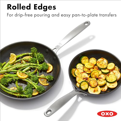 OXO Enhanced 8" and 10" Frying Pan Skillet Set, Healthy Ceramic Nonstick, PFAS-Free, Stainless Steel Handle, Dishwasher Safe, Oven Safe, Black