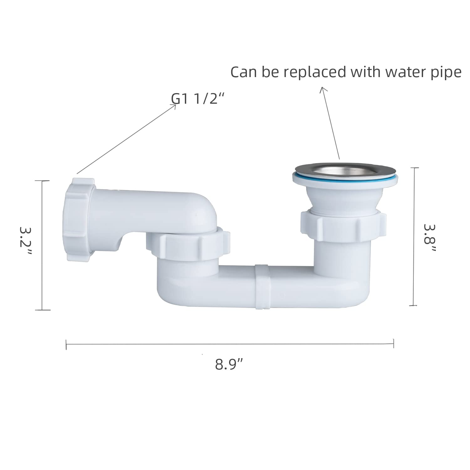 Bath Shower Drain Low Profile p Trap 1 1/2" Bath Flat Trap Kit for Acrylic bathtubs(Waste, Plastic Flexible Pipe + Trap)