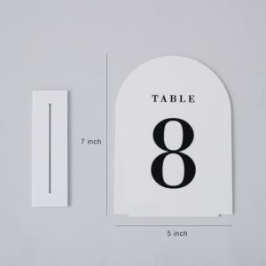 UNIQOOO White Arch Wedding Table Numbers with Stands 1-30, 5x7" Acrylic Signs and Holders, Perfect for Centerpiece, Reception, Decoration, Party, Anniversary, Event