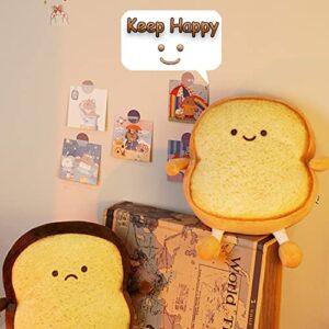 RELIGES Toast Bread Plush Pillow,Cute Simulation Bread Shape Pillow Soft Lumbar Back Cushion Plush Stuffed Toy for Home Decor (Happy)