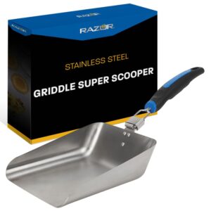 razor griddle food scooper, stainless steel griddle food mover, multi-purpose extra-large food scoop for outdoor cooking, bbq, grilling, large food shovel, grill spatula for stir fry & more - 08835rz