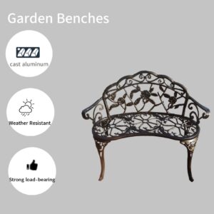 KAILI Garden Bench, Metal Aluminum Rose, Suitable for Garden Porch Park Front Porch Balcony Outdoor (Bronzed)