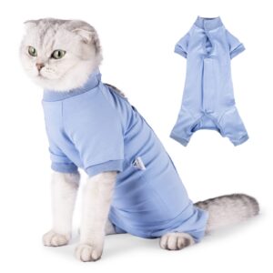 cat recovery suit after surgery, pet recovery wear for abdominal wounds cat onesie cone e-collar alternative,blue l