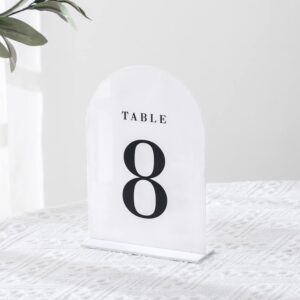 UNIQOOO White Arch Wedding Table Numbers with Stands 1-30, 5x7" Acrylic Signs and Holders, Perfect for Centerpiece, Reception, Decoration, Party, Anniversary, Event