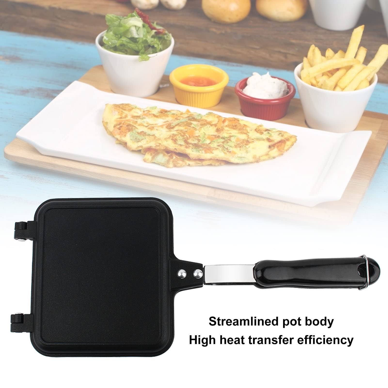 Double Sided Frying Pan, Sandwich Grill Maker with Non Stick Cast Iron Grilling Plate Breakfast Frying Pan Foldable Grill Frying Pan For Breakfast Toast Panini Waffle