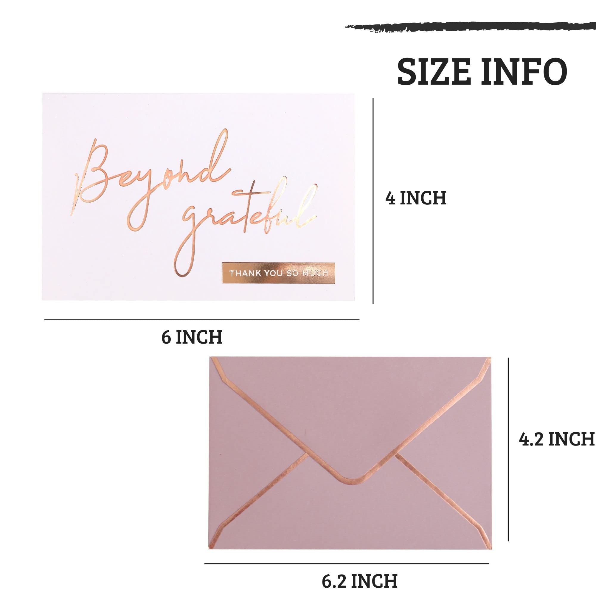 Rose Gold Beyond Grateful Thank You Cards with Envelopes - 36 PK - 4x6 Inches Bridal Shower Thank You Cards Baby Shower Baby Girl Thank You Notes for Wedding Birthday