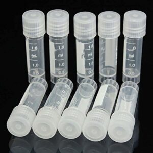 cynken 100pcs 2ml graduated plastic cryovial cryogenic vial tube self standing with cap