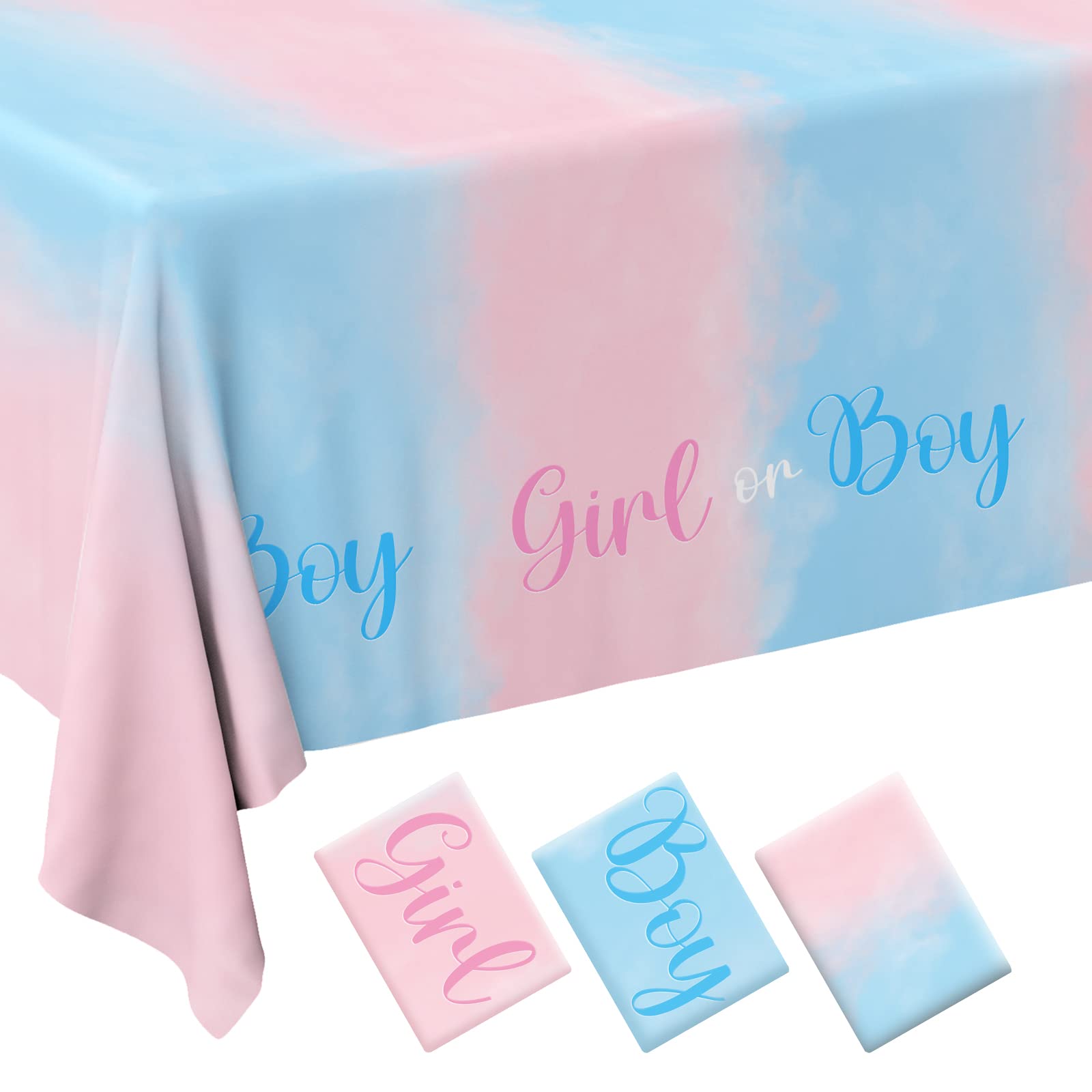 Gatherfun Gender Reveal Party Supplies Disposable Tablecloth Plastic Waterproof Table Cover for Boy or Girl Gender Reveal Party Baby Shower Birthday Party Decorations, 3 Pack 54X108inch