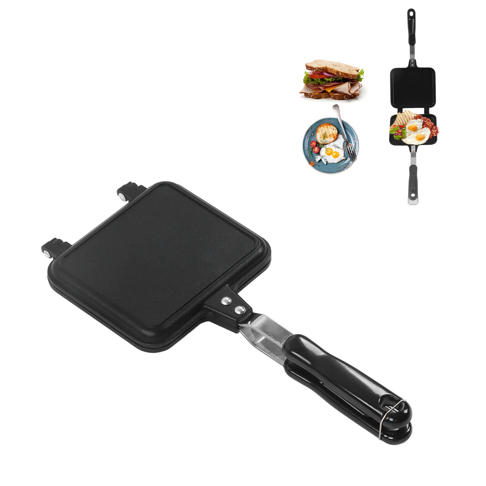 Double Sided Frying Pan, Sandwich Grill Maker with Non Stick Cast Iron Grilling Plate Breakfast Frying Pan Foldable Grill Frying Pan For Breakfast Toast Panini Waffle