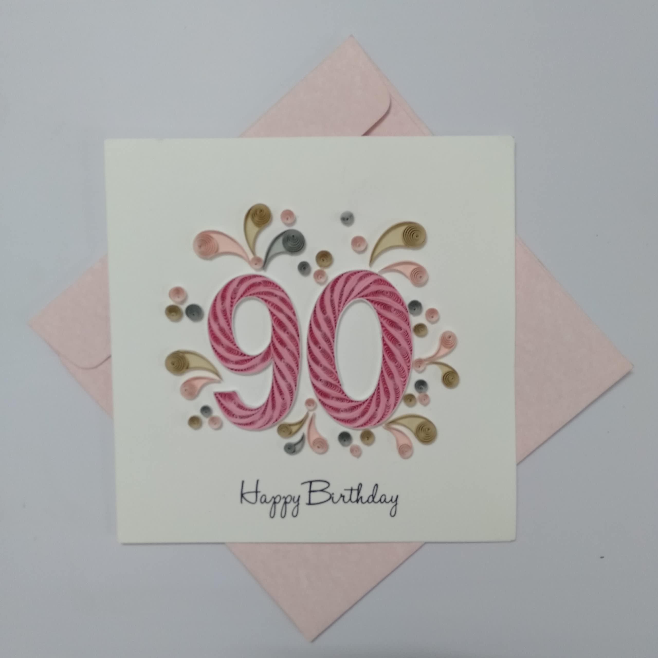 SDFSDF Happy Birthday 90 Years Old Card, 90th Ninety Year Decorations, Card for Grandmother, Big Mom, Gammy ,Gamma ,Grandmom, Handmade Quilling (90th Birthday) (10)