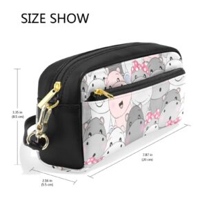 Sletend Large Capacity Pencil Case Hippo Cartoon Portable Pencil Bag PU Leather Comestic Makeup Bag Organizer Make up Pouch with Handle for Boys Girls Adults Students