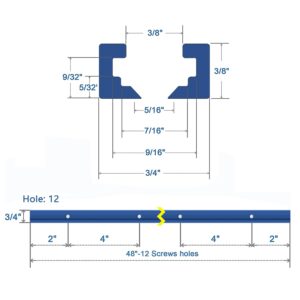 4 Pack 48" T-Track for Woodworking with Screws, Aluminum Alloy Woodworking Tools Double Cut Profile Universal T-Tracks with Predrilled Mounting Holes, Anodized Blue