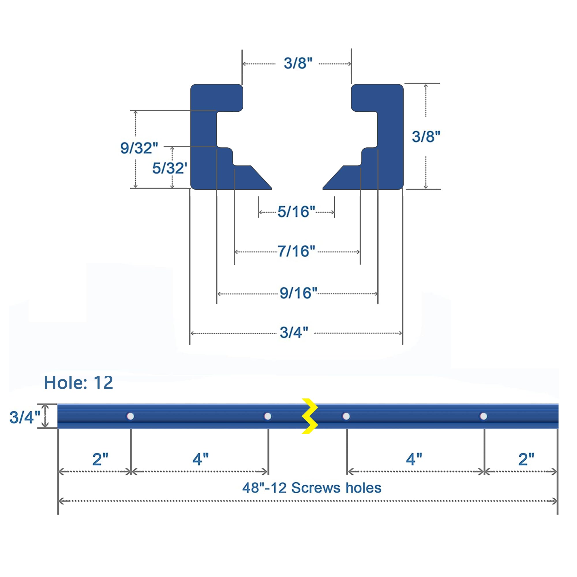 4 Pack 48" T-Track for Woodworking with Screws, Aluminum Alloy Woodworking Tools Double Cut Profile Universal T-Tracks with Predrilled Mounting Holes, Anodized Blue