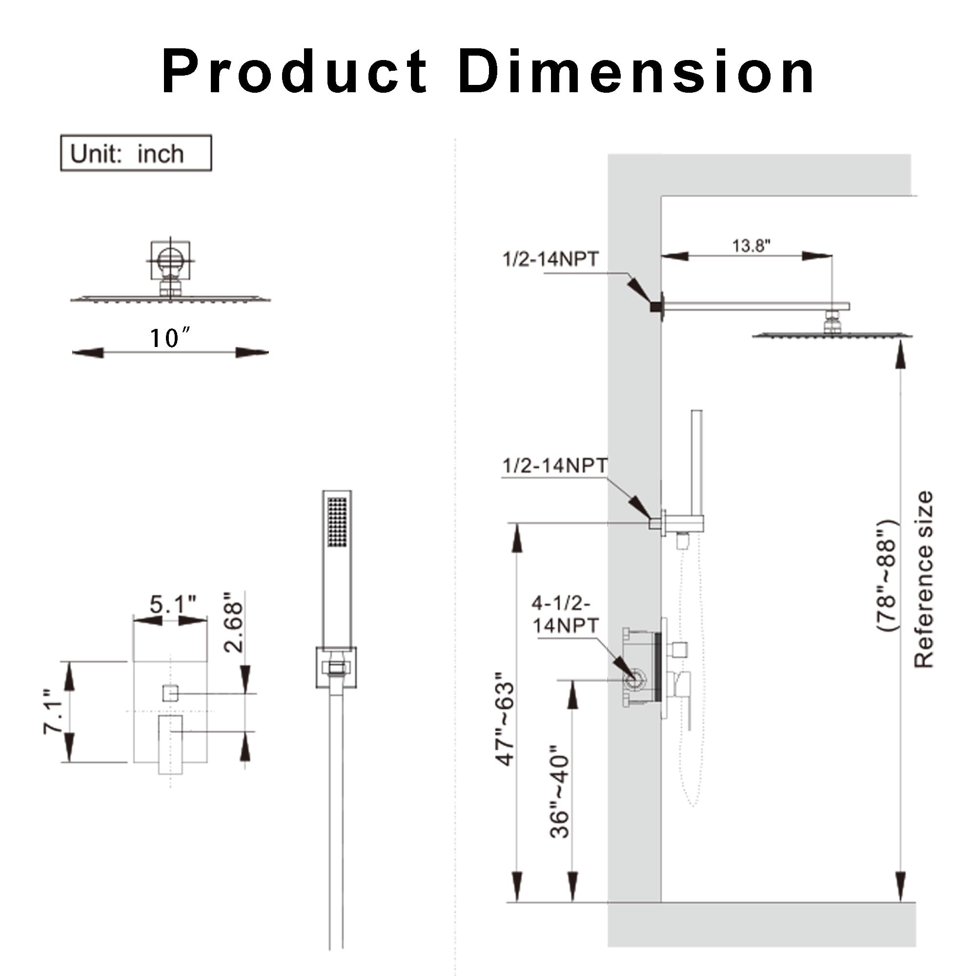 HoliSpa Black Shower System, Shower Faucet Set with 10-Inch Rain Shower Head and Handheld, Wall Mounted High-Pressure Shower Head Set, Shower Combo Set with Shower Valve and Shower Trim, Matte Black