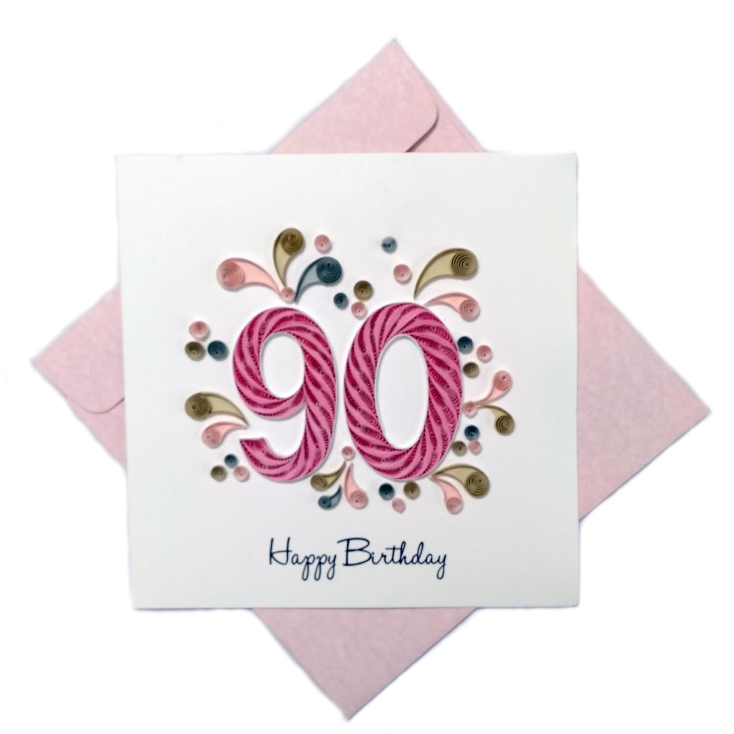 SDFSDF Happy Birthday 90 Years Old Card, 90th Ninety Year Decorations, Card for Grandmother, Big Mom, Gammy ,Gamma ,Grandmom, Handmade Quilling (90th Birthday) (10)