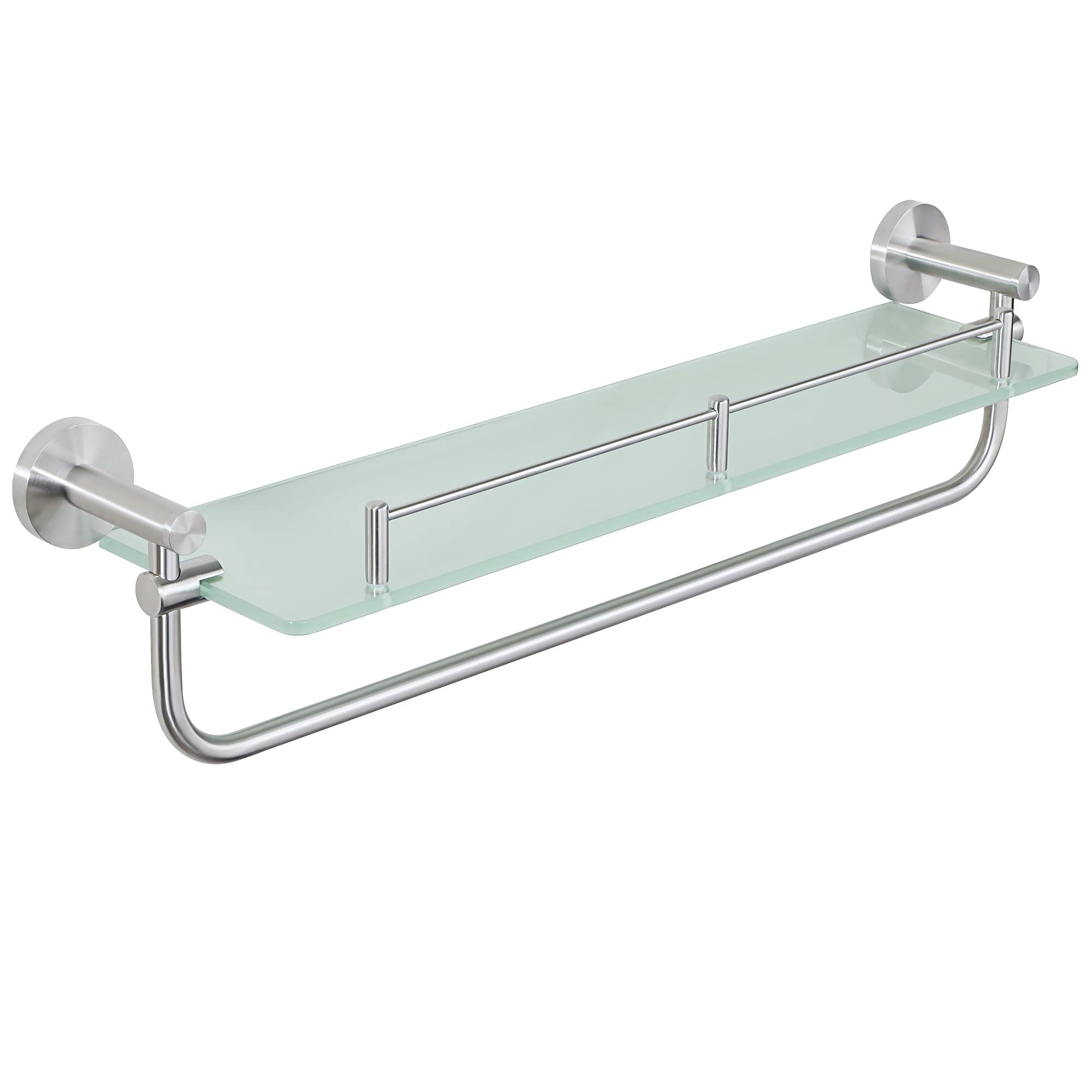 Alise Bathroom Shelves Glass Shelf with Bar,Wall Mount Floating Shelves for Bathroom,Tempered Glass Rack Holder Storage Organizer,GDL8600-LS SUS 304 Stainless Steel Brushed Nickel 24 Inch