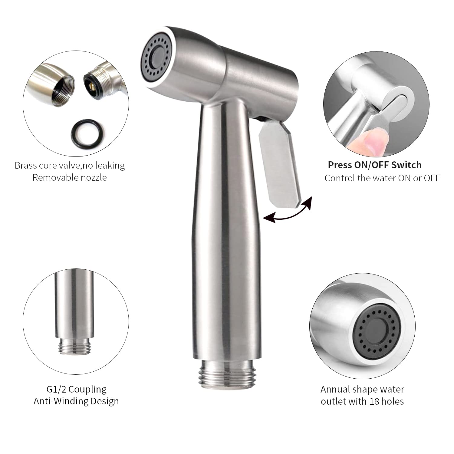 Bidet Sprayer for Toilet,Timewill Stainless Steel Handheld Bidet Bathroom Hand Shower for Muslim Toilet Water Sprayer Jet Spray Cloth Diaper Sprayer Set Pets Shower Feminine Hygiene Cleaning