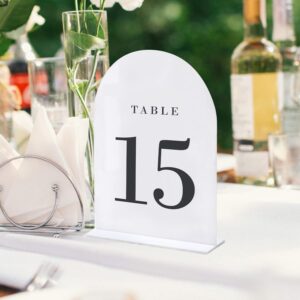 UNIQOOO White Arch Wedding Table Numbers with Stands 1-30, 5x7" Acrylic Signs and Holders, Perfect for Centerpiece, Reception, Decoration, Party, Anniversary, Event