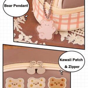 AONUOWE Kawaii Pencil Case with Sticker Cute Bear Pink Pencil Cases Large Pencil Pouch Kawaii Stationery Supplies (Boba Bear)