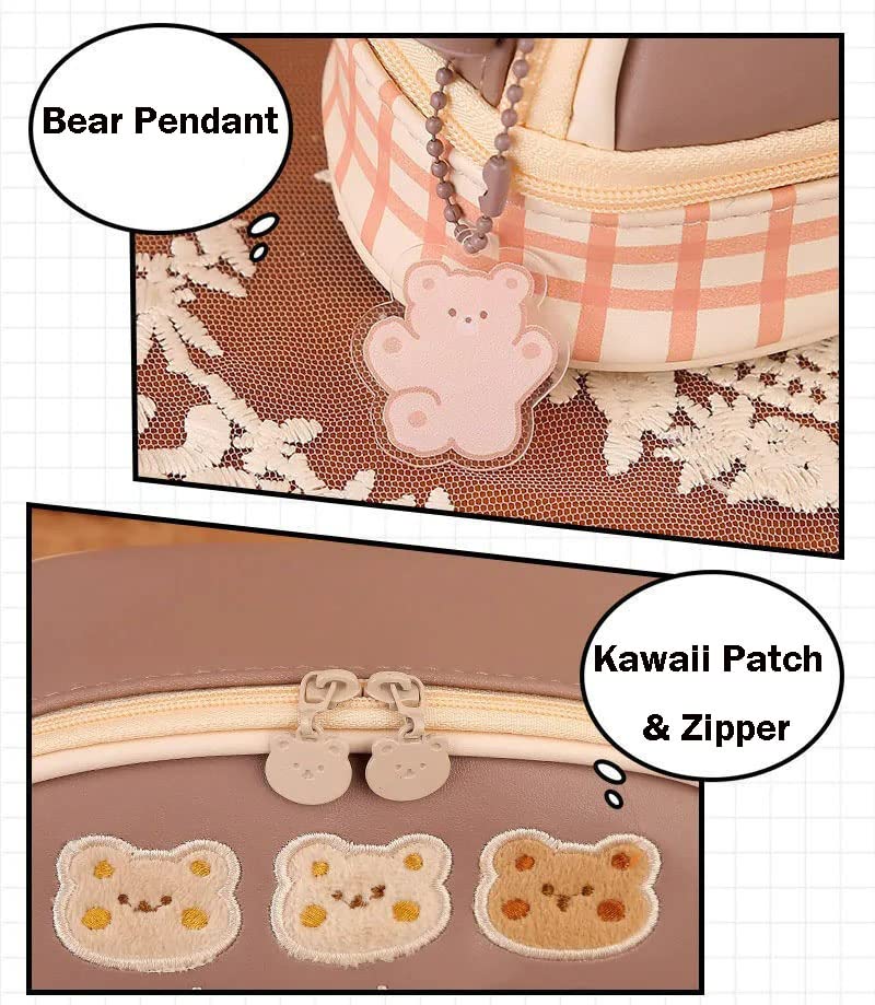 AONUOWE Kawaii Pencil Case with Sticker Cute Bear Pink Pencil Cases Large Pencil Pouch Kawaii Stationery Supplies (Boba Bear)