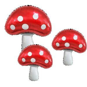 3pcs 31'' mushroom foil balloons. mushroom decor- alice in wonderland theme party decoration, mushroom birthday party supplier. baby shower, wedding, forest plant party decorations.