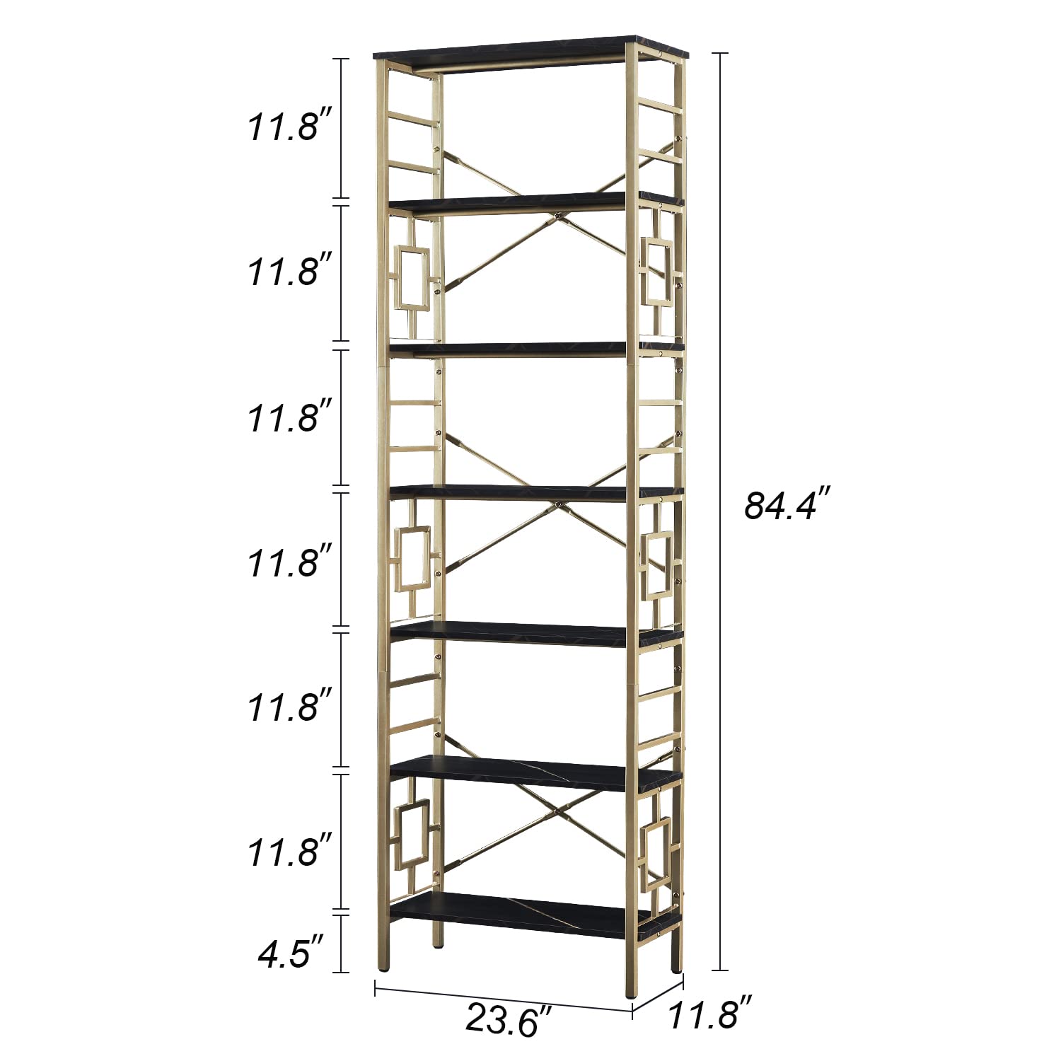 HOMISSUE Bookcase,7-Tier Tall Bookshelf Metal Bookcase and Bookshelves, Free Standing Storage Modern Bookshelf for Home Office Living Room and Bedroom, Black & Gold