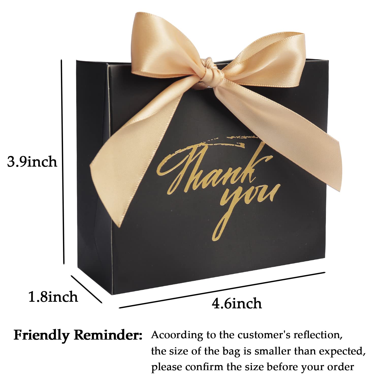 DECHISY 24Pack Small Thank You Gift Bag Party Favor Bags Treat Boxes with Gold Bow Ribbon, Black Paper Gift Bags Bulk for Wedding Baby Shower Business Party Supplies