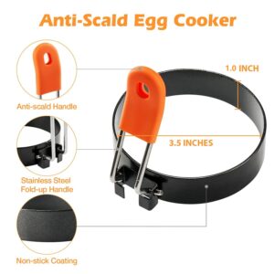 Egg Rings for Frying 4 PCS 3.5 Inch Large Cooking Egg Molds Round Egg Circles, Anti-scald Nonstick Leakproof Egg Mould with Oil Brush