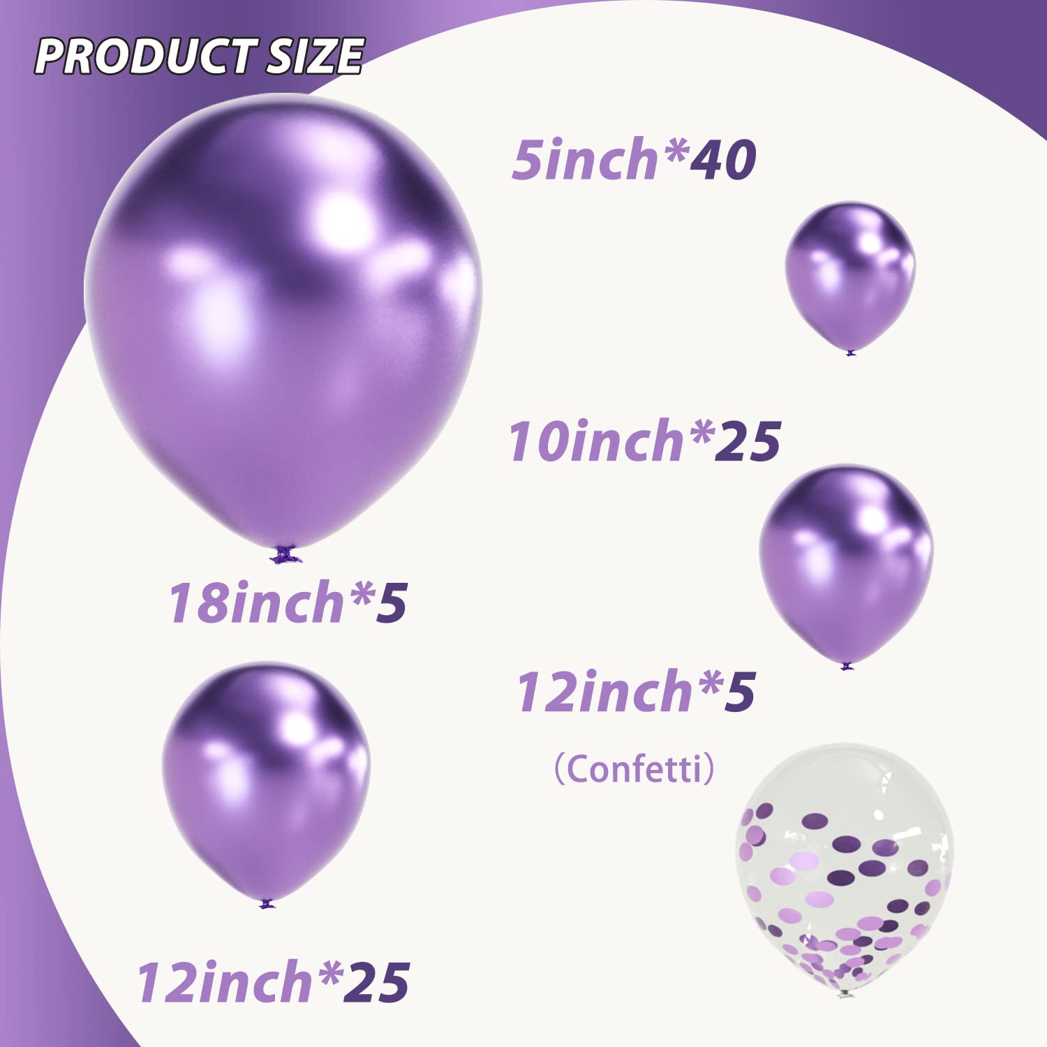 Metallic Purple Balloon Garland Arch Kit 100 Pack 18/12/10/5 Inch Latex Party Balloons Different Sizes Confetti Balloons Chrome Balloon for Engagement Wedding Anniversary Mermaid Party Decorations