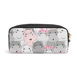 Sletend Large Capacity Pencil Case Hippo Cartoon Portable Pencil Bag PU Leather Comestic Makeup Bag Organizer Make up Pouch with Handle for Boys Girls Adults Students